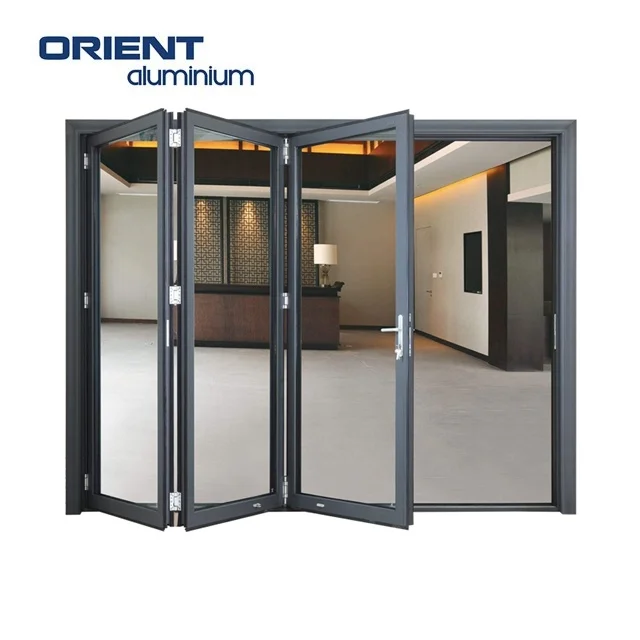 Balcony Aluminum Sliding Doors Glass Aluminum Door Entrance Folding Door Aluminium Bifold Patio With Mosquito Net for Homes