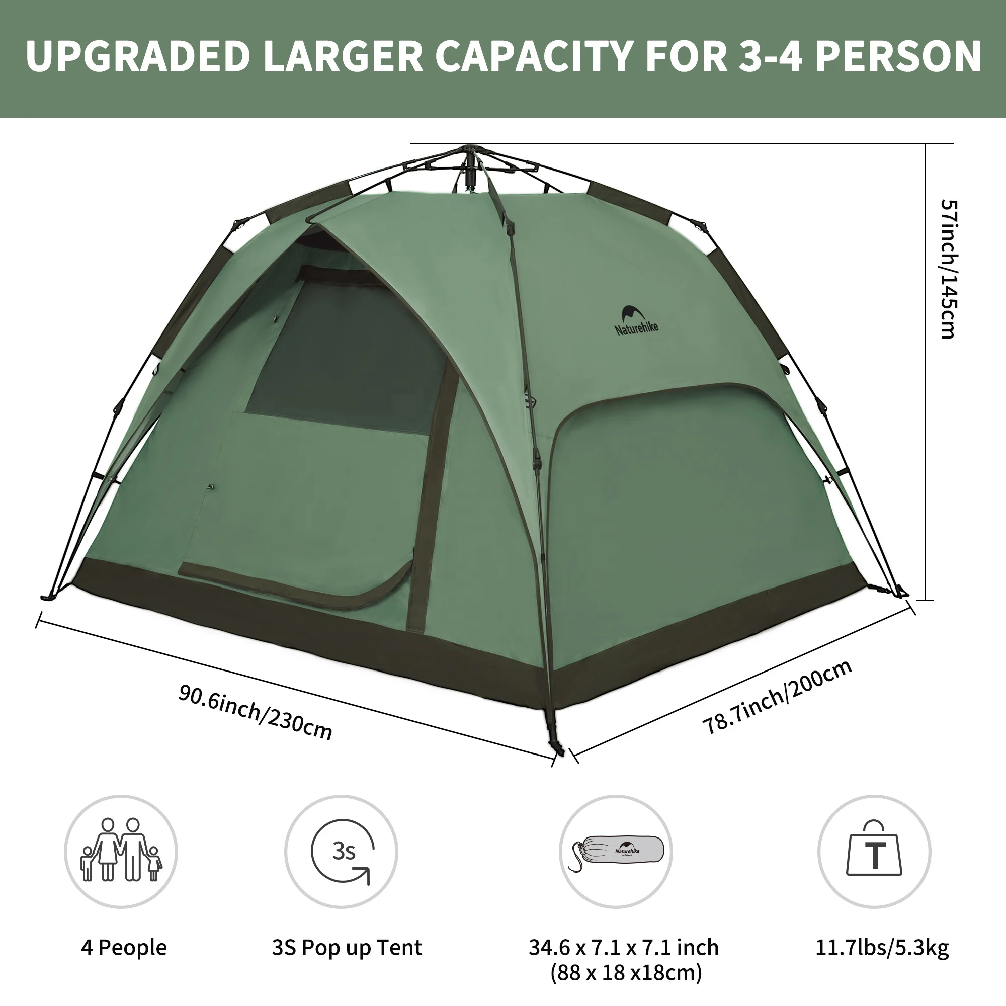 Naturehike Cape5 50+UPF ochrana proti slunci Větruodolné Rodinné kempingové venkovní vyskakovací stany Automatický kempingový stan pro 3-4 osoby