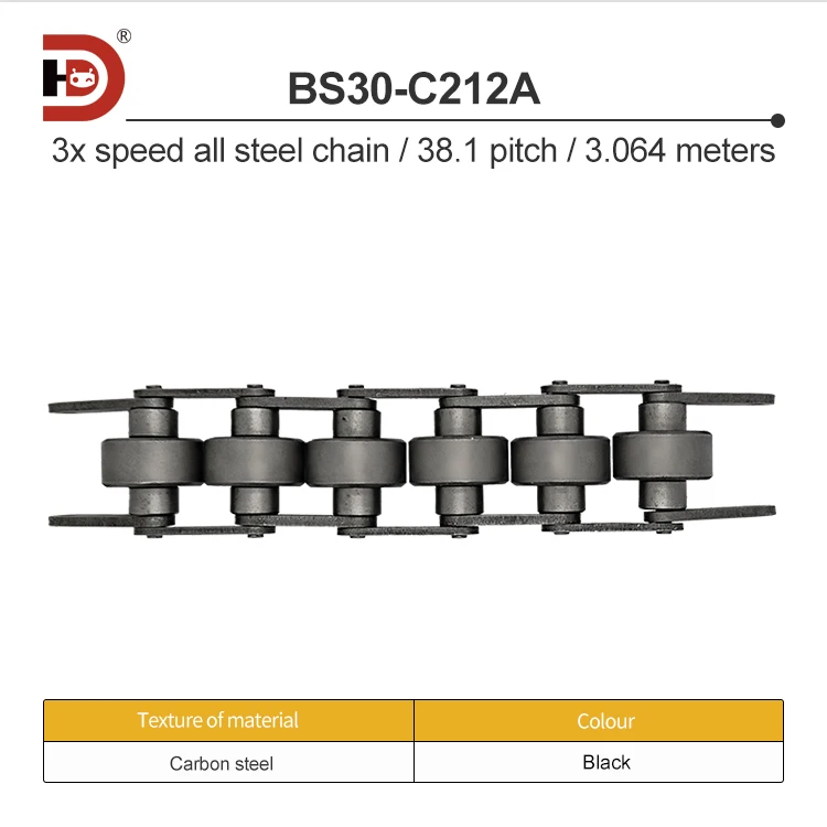 Triple Speed Carbon Steel Chain BS30-C212A Pitch 38.1 Steel Triple Speed Chain Double Speed Line Conveyor Chain details