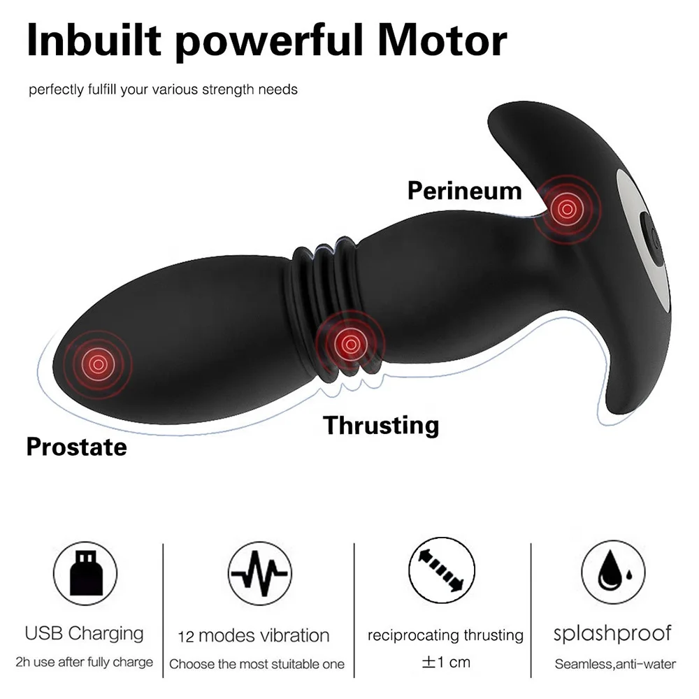 Thrusting Anal Vibrator Sex Toy Prostate Massager for Men,7 Thrusting  Actions Vibration Anal Thruster Vibrating Butt Plug