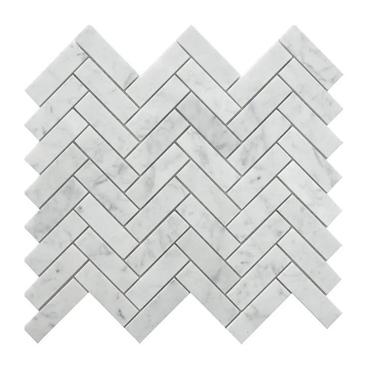 Villa Lobby Toilet Herringbone Chevron Pattern Shaped Back Splash Carrara White Marble Art Mosaic