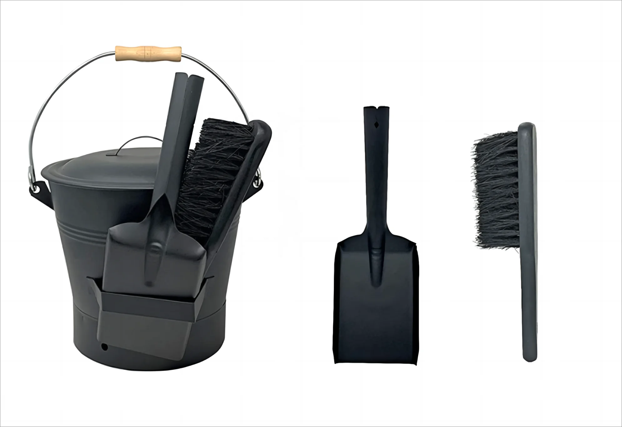 Sunnydaze 5-Gallon Fireplace Ash Bucket with Shovel and Brush - Black Sunnydaze 5-Gallon Fireplace Ash Bucket with Shovel and Brush - Black