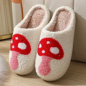 BUSY GIRL YFJ02 Custom Design Animal Theme Home Slippers Cozy Fleece Lining Winter Warm Slippers with Red Mushroom Pattern
