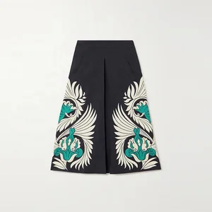 Clothing Manufacturer Custom Spring Summer Black High Waist Chinese Style Women Elegant Casual Print Midi Skirt