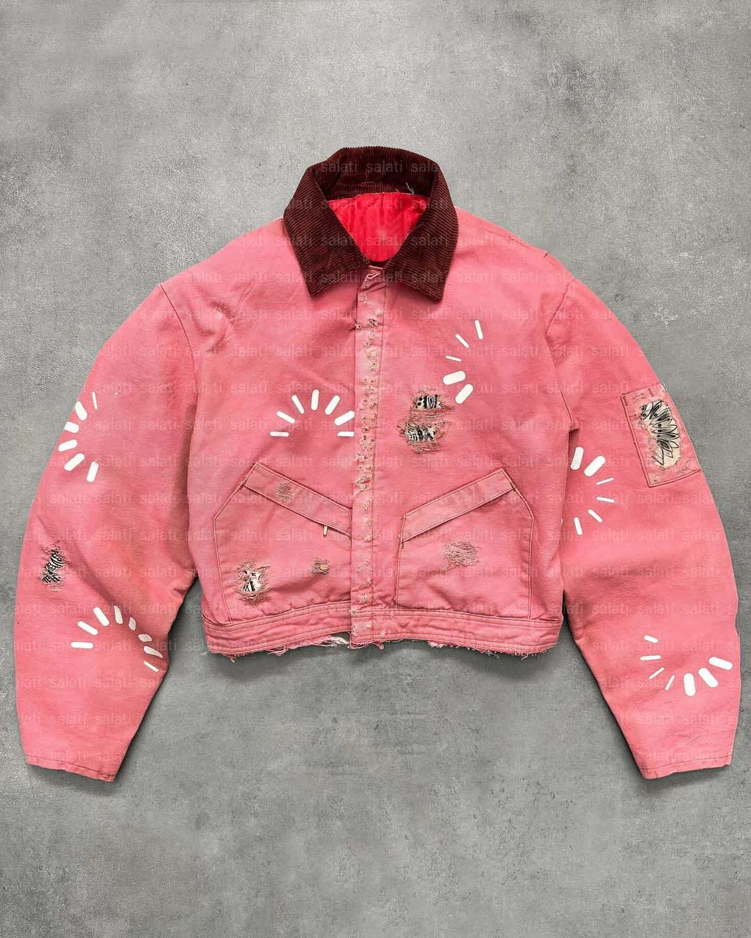 For Winter Custom Sun Faded Garment Dyed Printed Acid Washed Front Carpenter Detroit Canvas Mechanic Trucker Work Jackets Men gallery 5