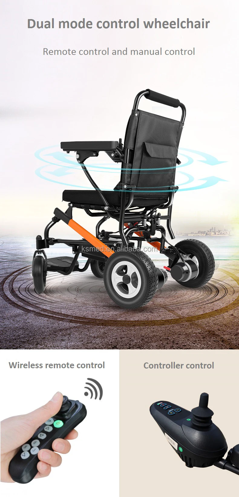 Ksm602 Portable Lightweight Electric Wheelchair Remote Control Folding Wheelchair Automatic