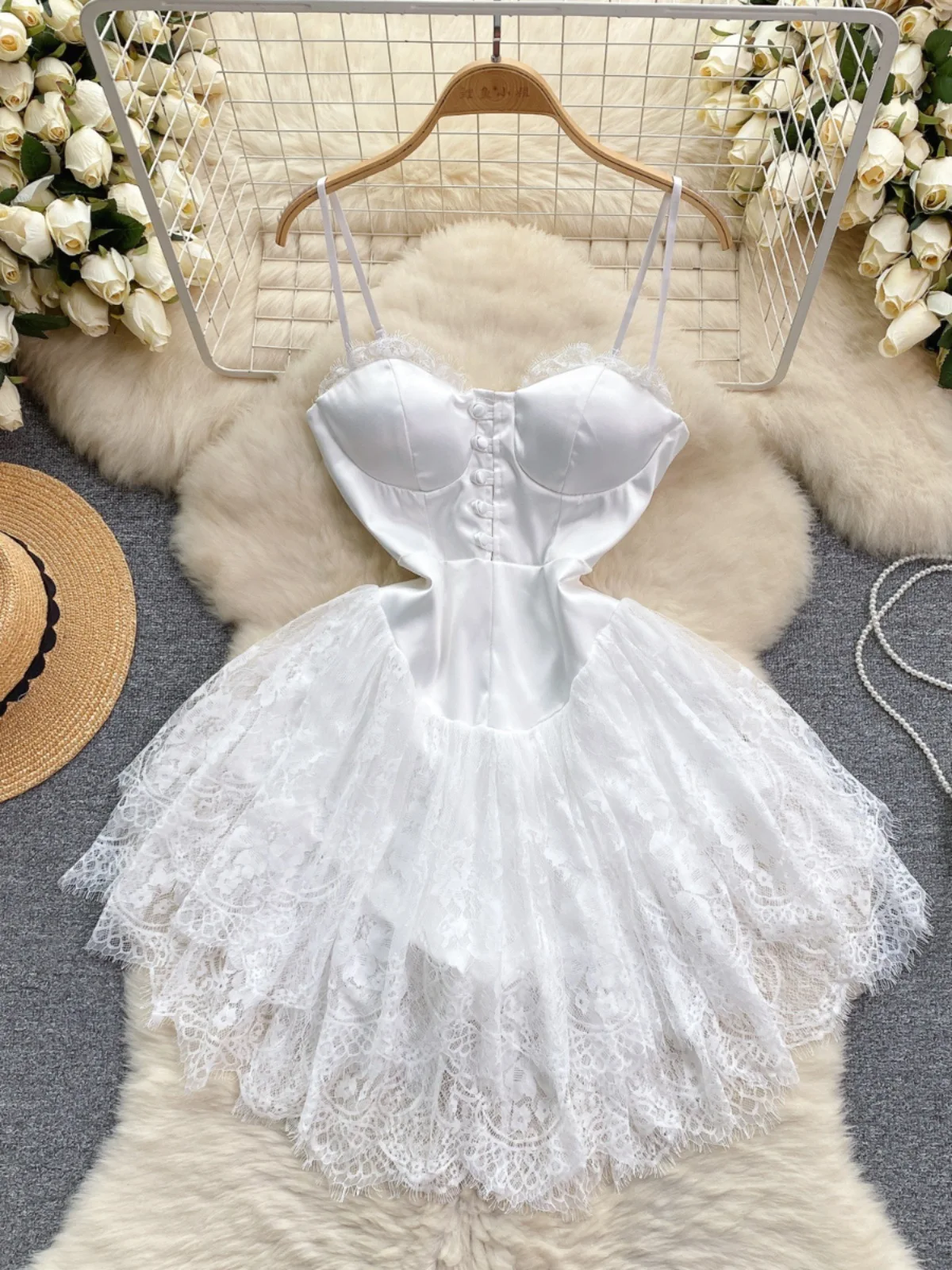 2025 Ladies Summer New Lace Deep V Neck Low-Cut a-Line Dress