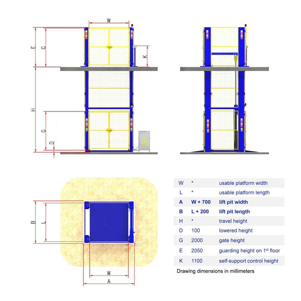 1000kg Small Dimensions Hydraulic Freight Elevator With Safe Doors and Replaced Parts