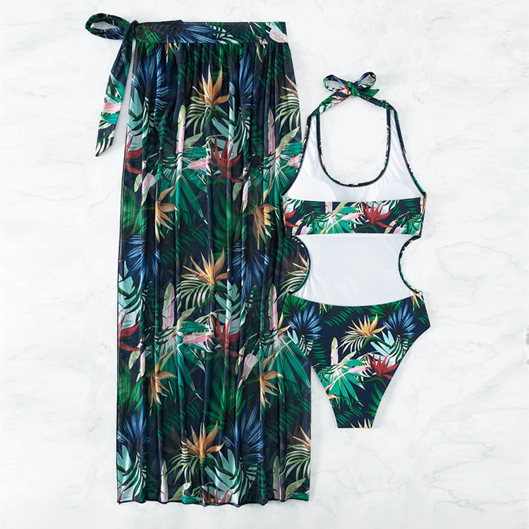 Sexy Mesh One Piece Swimsuit High Cut Swimwear Women Floral Bathing Suit Patchwork Bikini