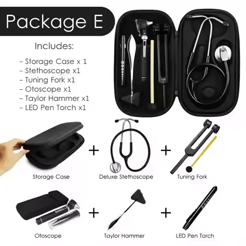 Customize Stethoscope Kit and Mini Otoscope Set Manual Stethoscope case Pen Light Stethoscope Tuning Fork Reflex Hammer