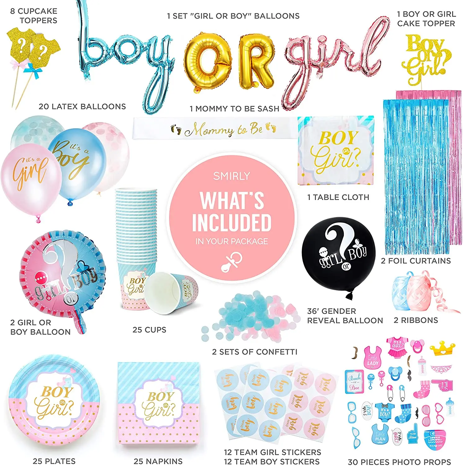 Gender Reveal Pink Blue Balloons Globos Boy Or Girl Banner Confetti ...