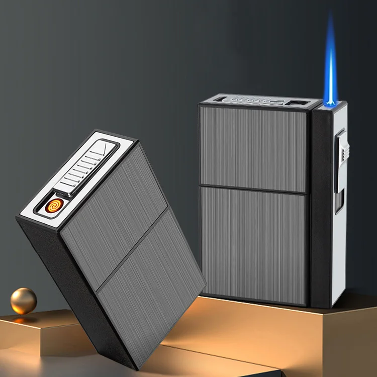 Portable rechargeable cigarette case USB cigarette lighter straight into 20 cigarette cases