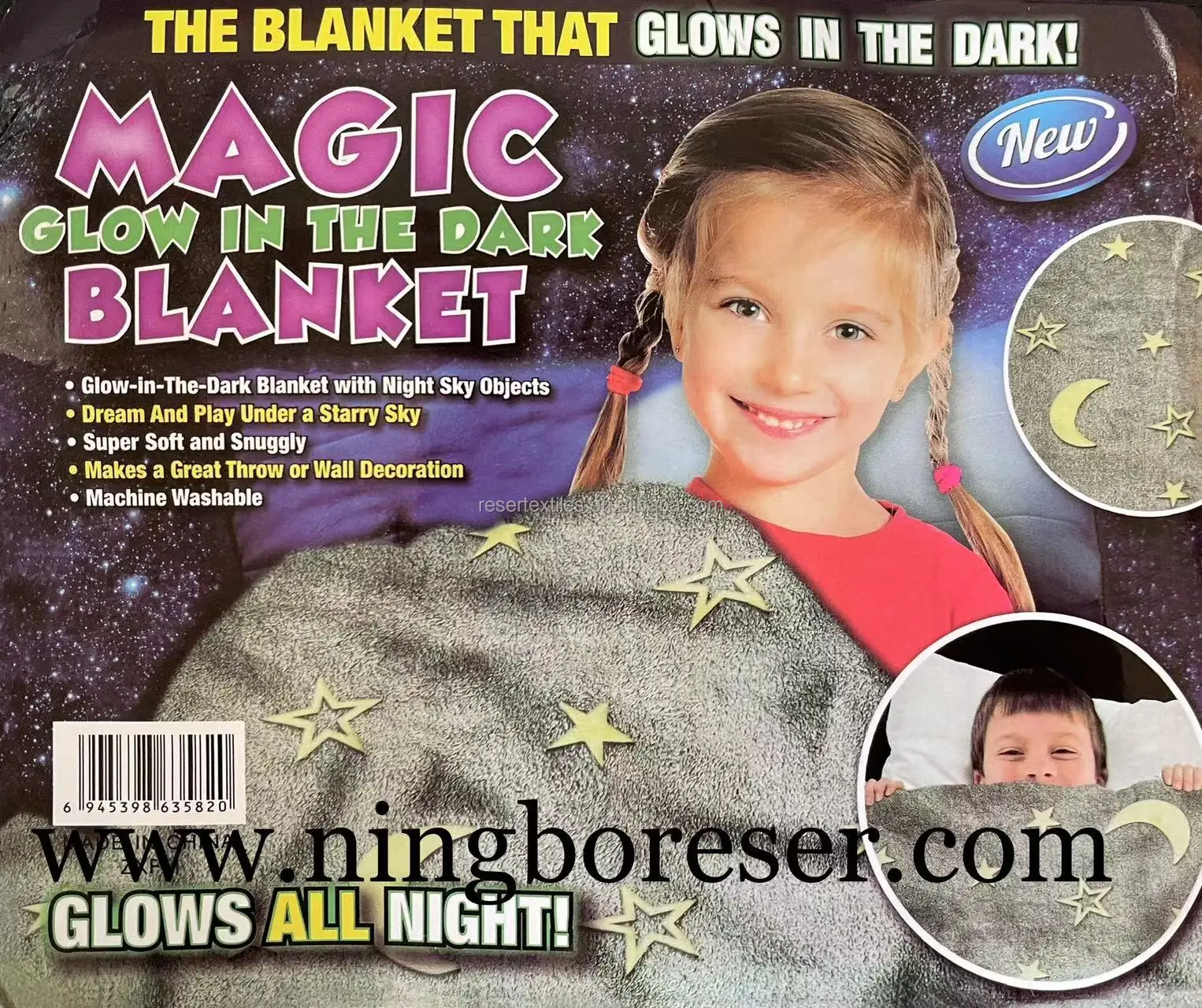 100% Polyester Super Soft Knitted Flannel Glow-in-the-Dark Festival Star Personalized Character Throw Blanket Kids Four Seasons