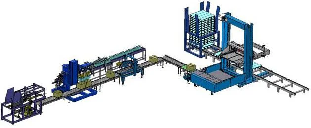 Whole Layer Carton Box Low Level Gantry Palletizer Stacking Pallet Wrapping Machine Line