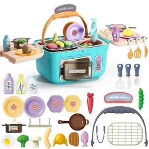 EPT Kids Kitchen Set Toy Pretend Play Picnic Cooking Toys Kitchen Play Sets Portable Pinic Basket Toys for Kids Boys Girls