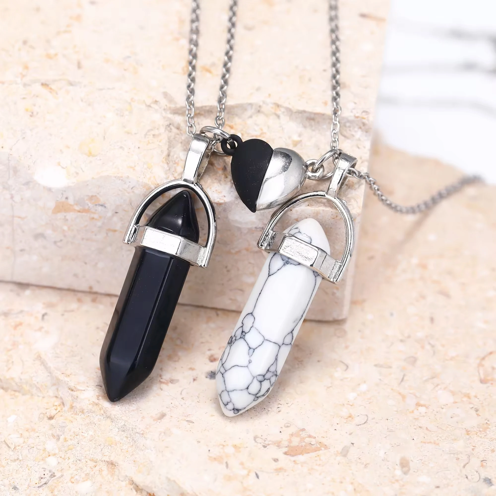 New Amethyst Natural Stone Pendant Couple Necklace Bullet Shape