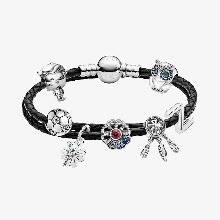 925 Silver Charms Pendant Bracelet Engraved Logo Custom Charms