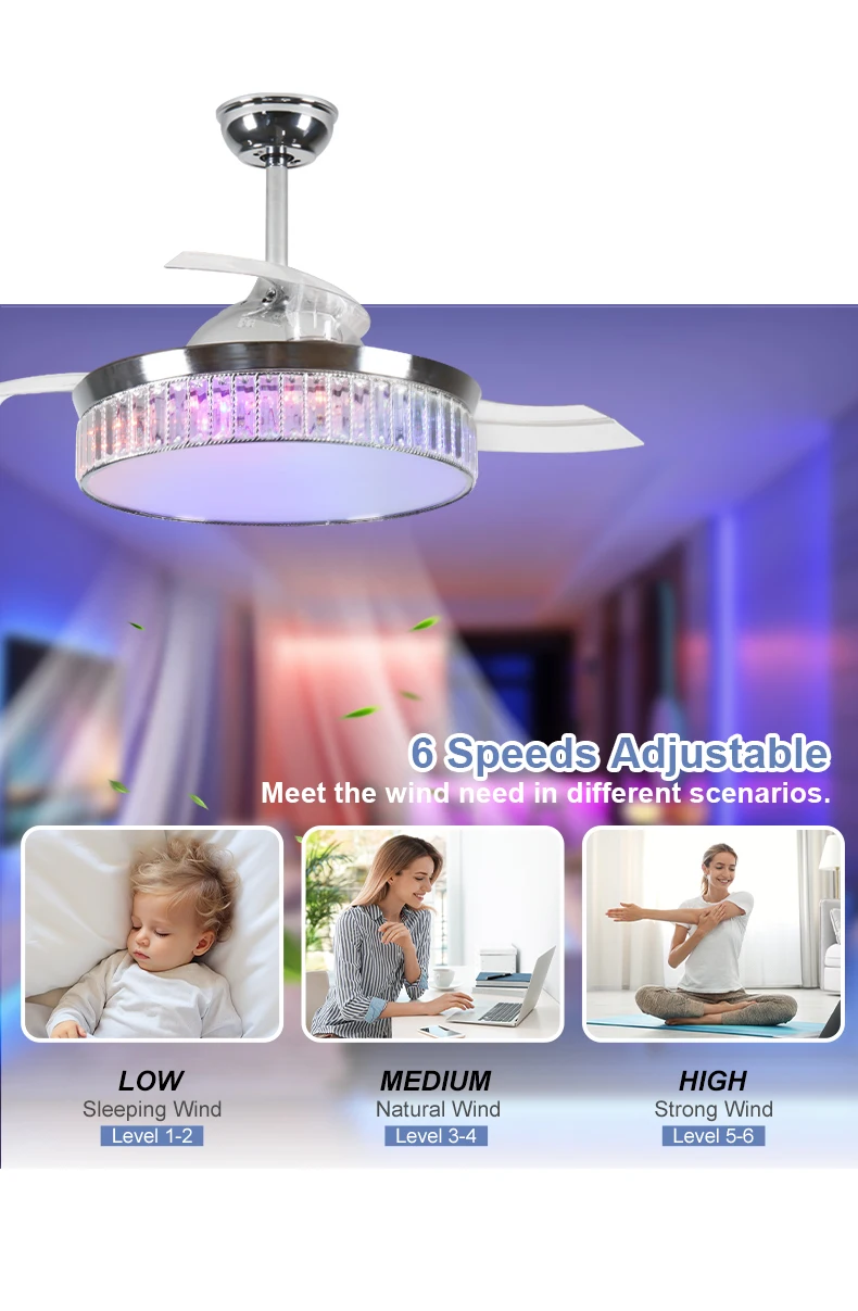 product modern retractable ceiling fan with lights and remote control6 speedrwith blue tooth speakerreversible-7