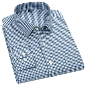 Business Casual Young Men's Long-Sleeved Shirt New Spring and Autumn Pure Cotton Wool Plaid Striped Fabric Breathable Twill