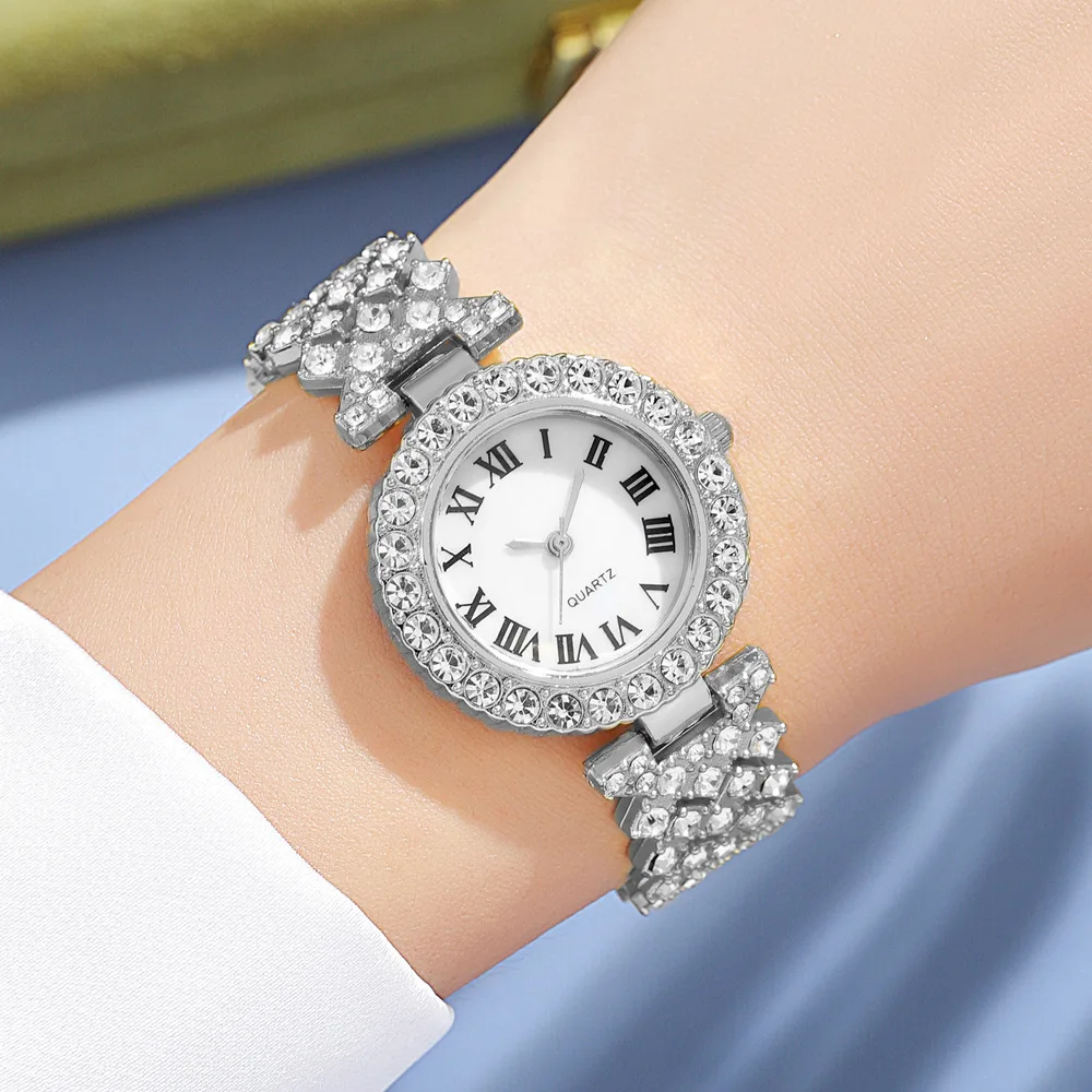Moda al por mayor Roman Print Diamond-Set Relojes para mujer