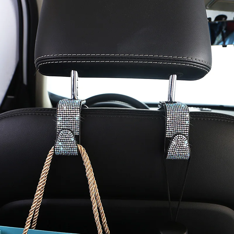 Auto Hooks Car Seat Headrest Hook Hanger Diamond Bling Rhinestones Back
