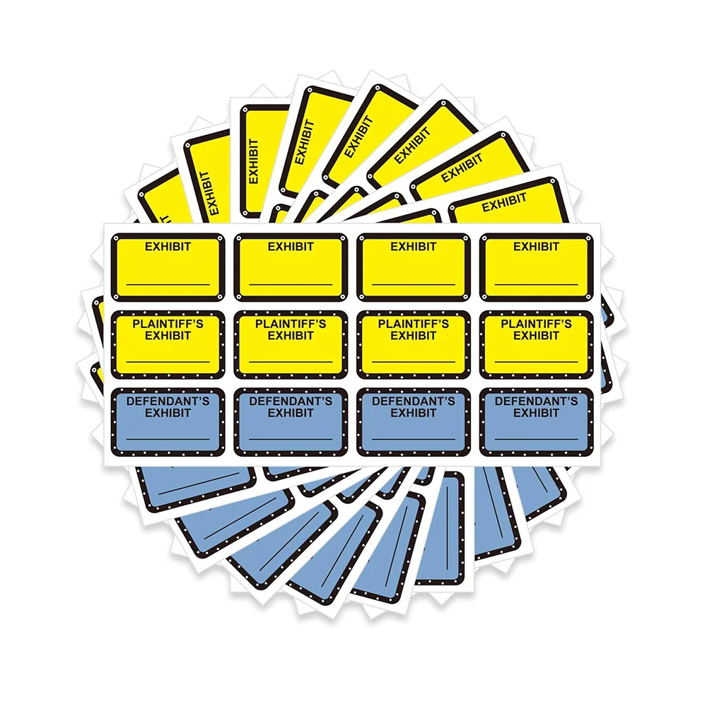 Custom Legal Yellow And Blue Plaintiff's Exhibit Stickers Fluorescent Yellow Color-coded Exhibit Labels - Buy Yellow Defendant's Trial Blue Legal ...