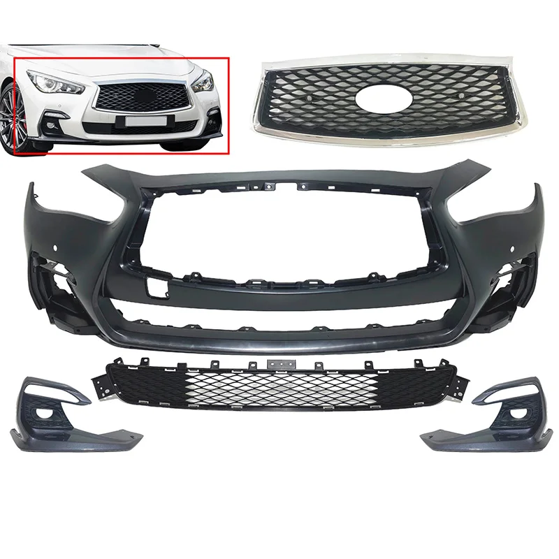 Car body kits for 2018 2019 2020 2021 Infiniti Q50 Q50s Sports Front Bumper Fog Light Covers Grille Complete With Holes