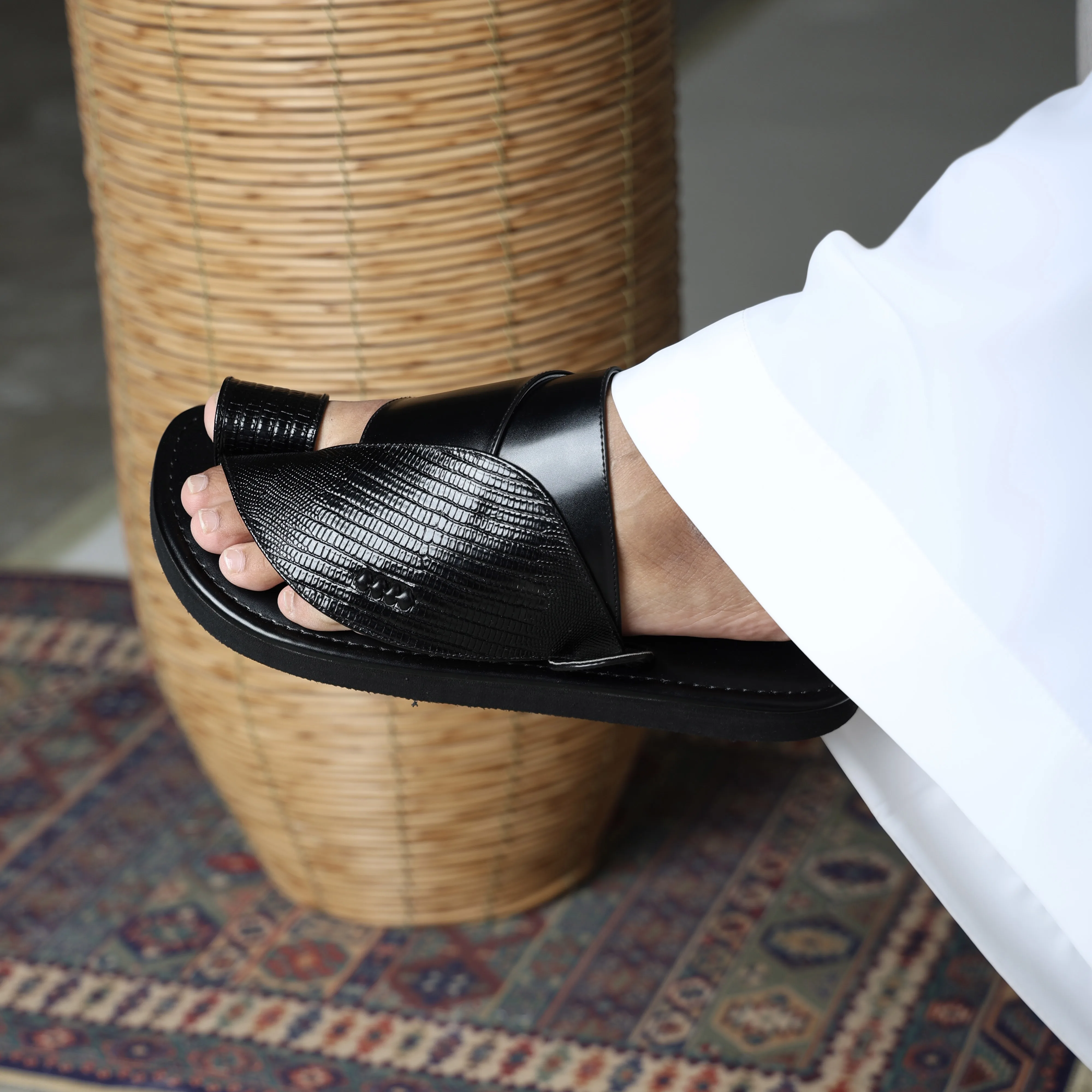 Handmade Men's Footwear Slippers Luxury Black Arezzo Mesh