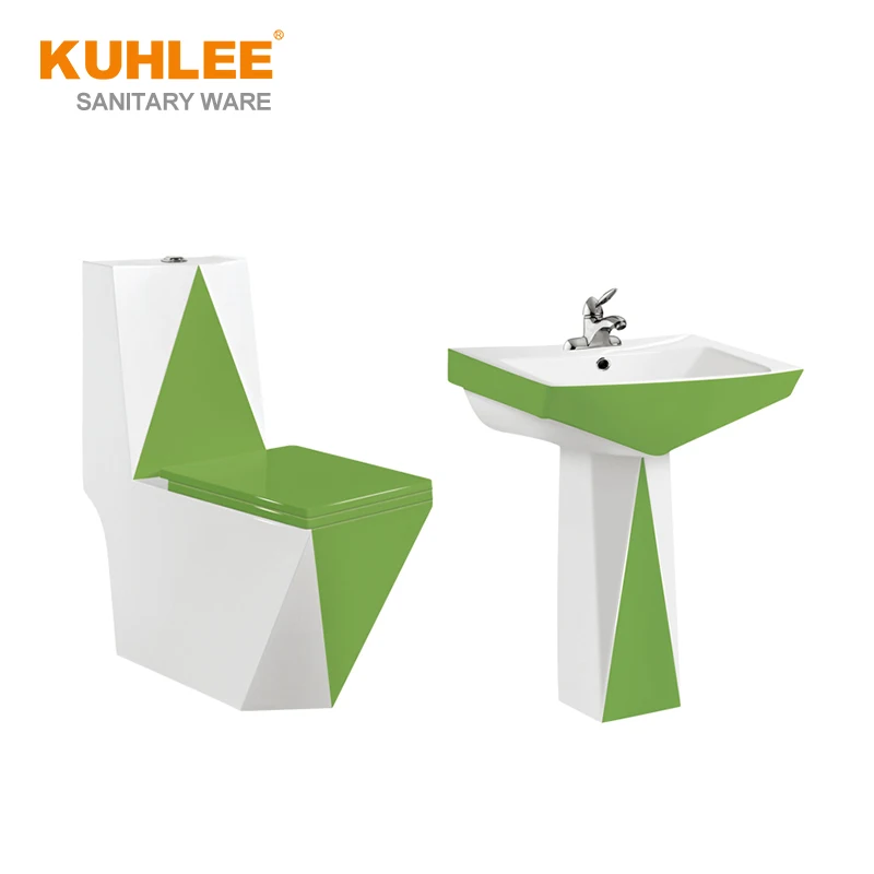 Middle East Hot Sale Ceramic Colorful Bathroom Toilet Sets Sanitary Ware  Diamond Golden color Suite