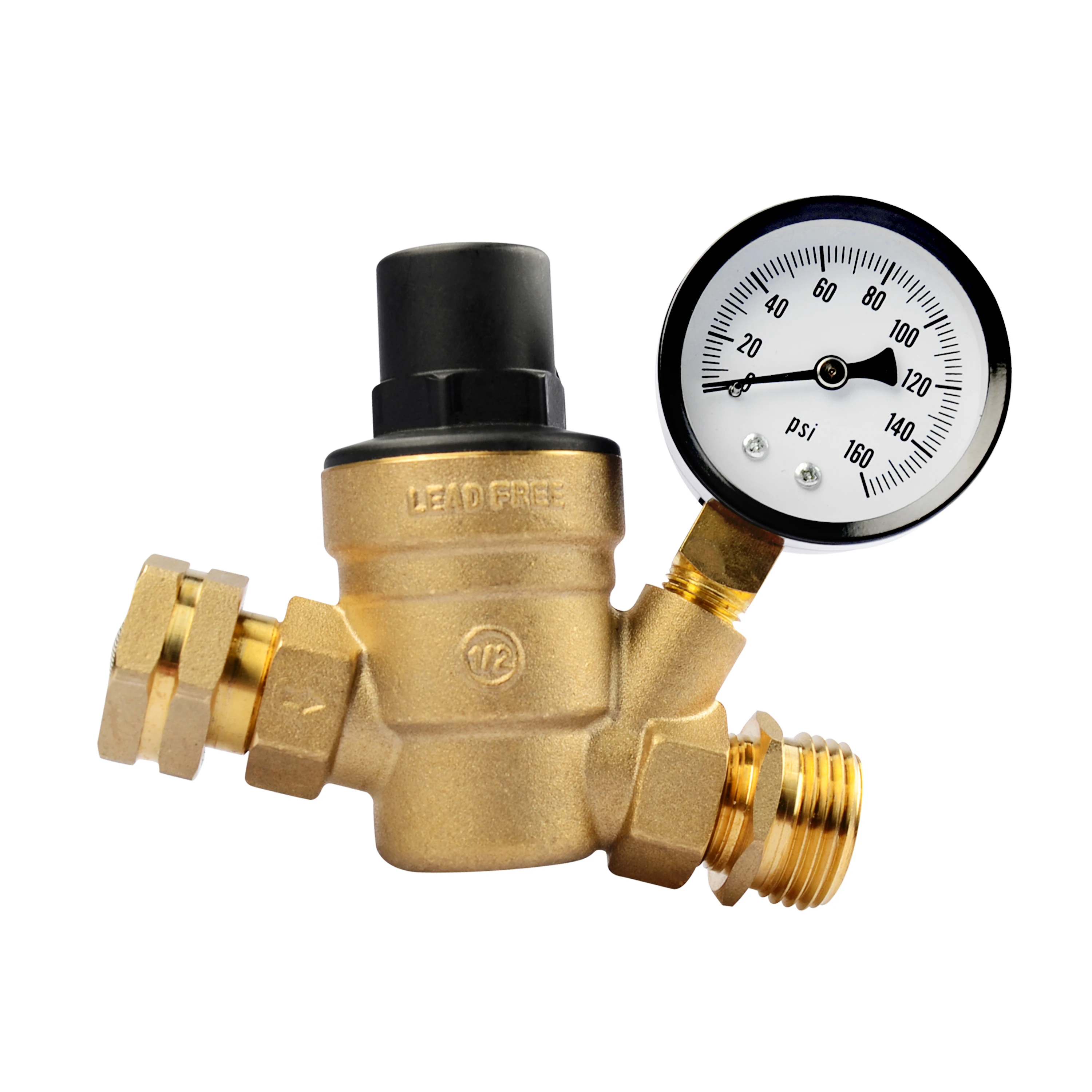 Brass Lead-free Adjustable Water Pressure Reducer with Gauge Water Pressure Regulator Valve for RV Water Pressure Regulator Valve RV Adjustable Water Pressure Regulator RV Pressure Regulator 
