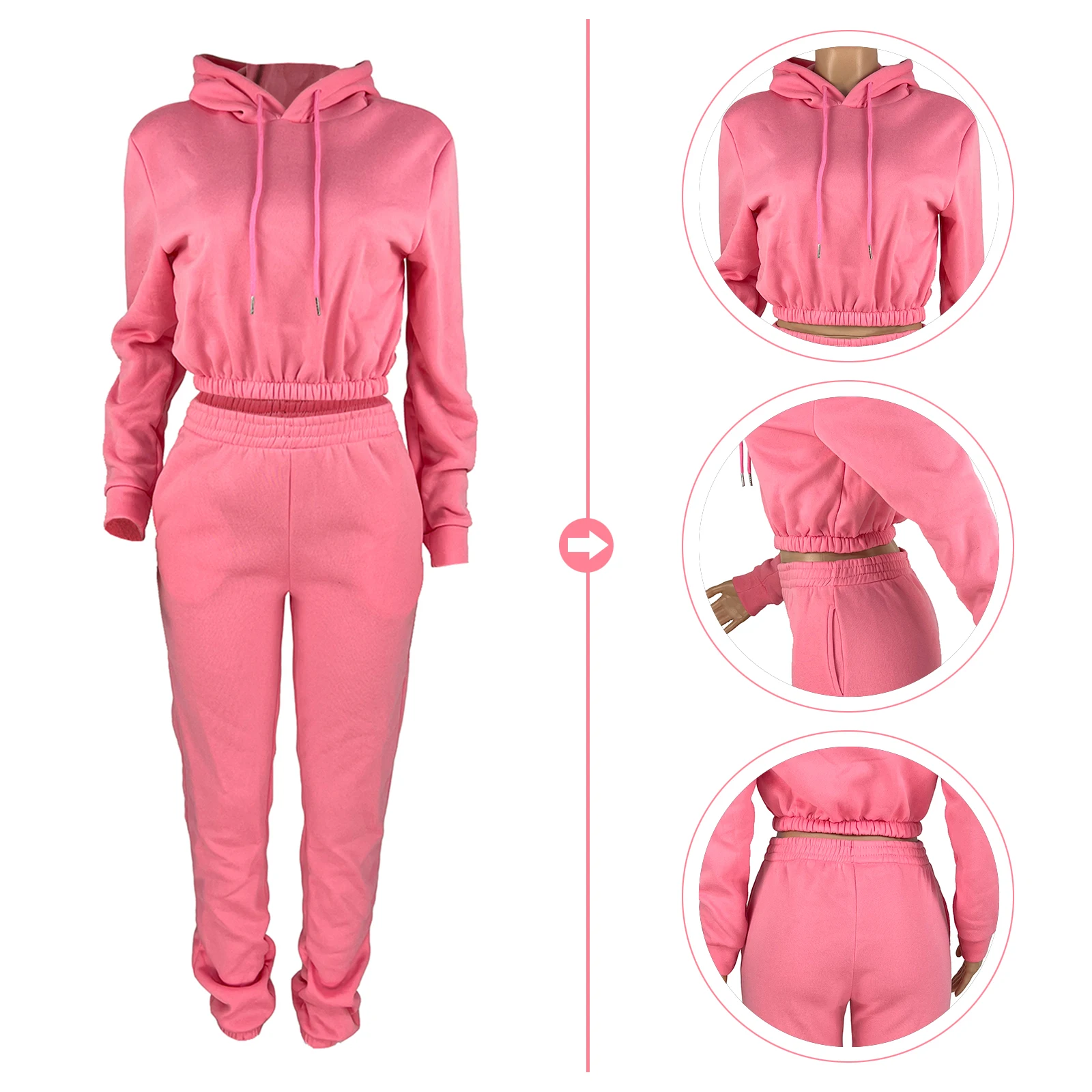 Knit Hoodie Crop Top Pants Set