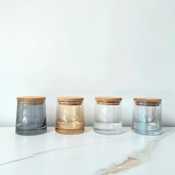 Custom 200ml Luxury Empty Iridescent Glass Candle Container with Bamboo Wooden Lids