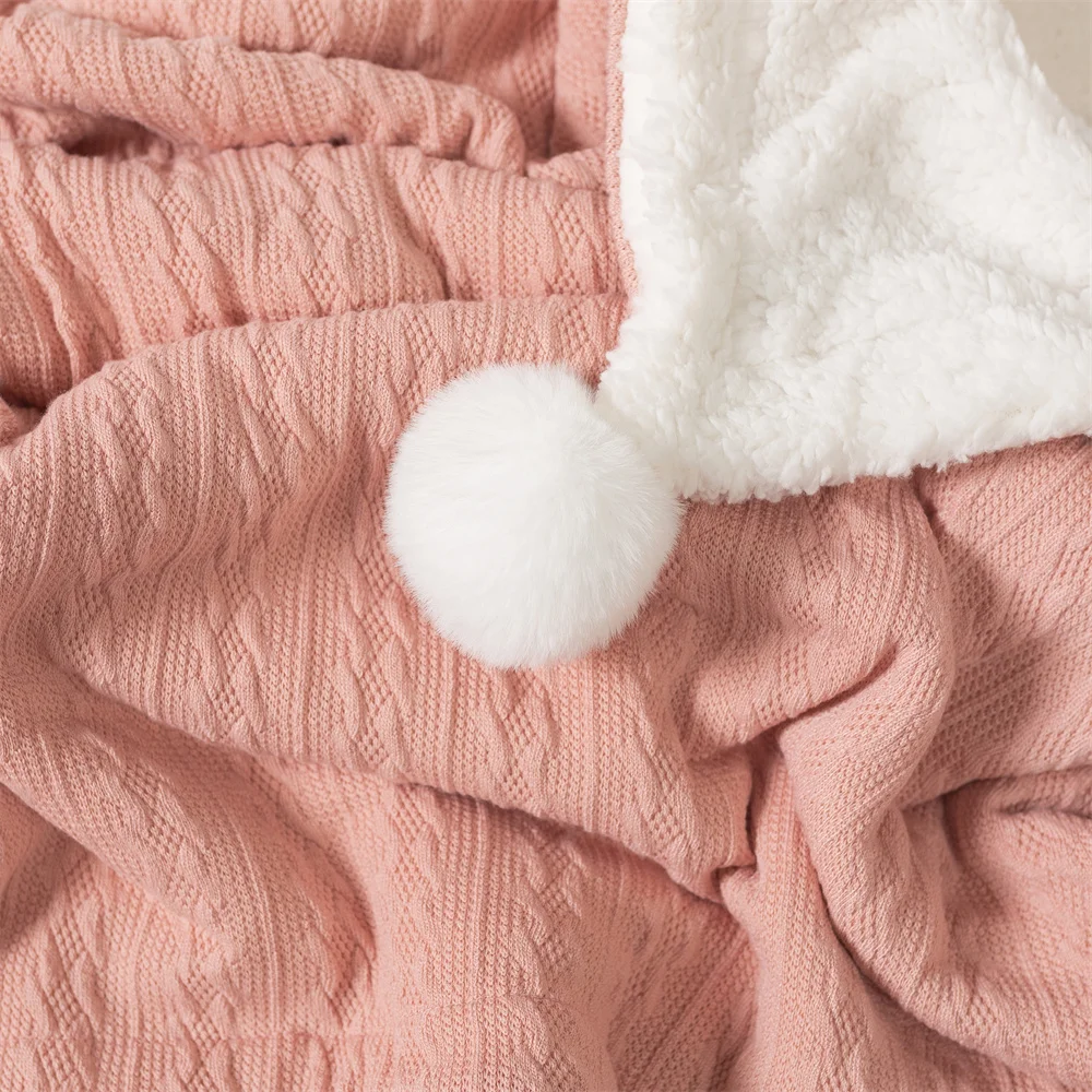2023 Winter Toddler Cable Knit Throw Blankets Sherpa Fleece Pom Pom