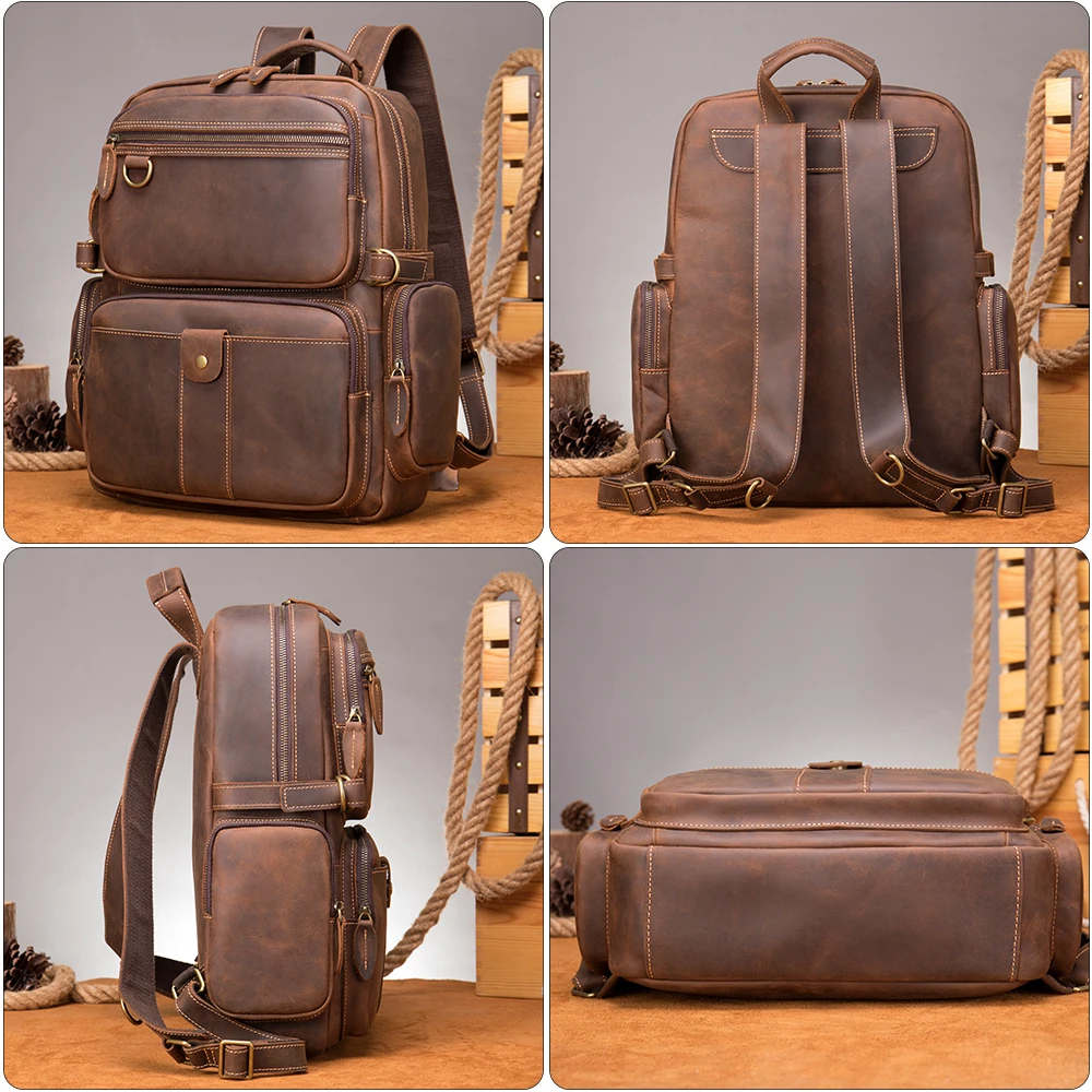Designer Men Travel Laptop tasche Rucksack Multi Pocket Leder