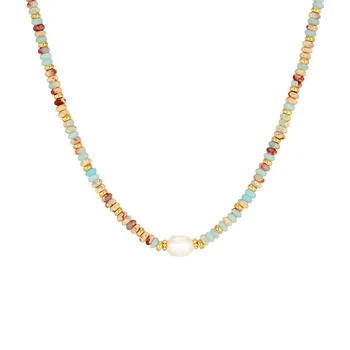 Dainty Necklace with Natural Zircon Gemstone Pendant Geometric Style Classic Beaded Fashion Necklaces