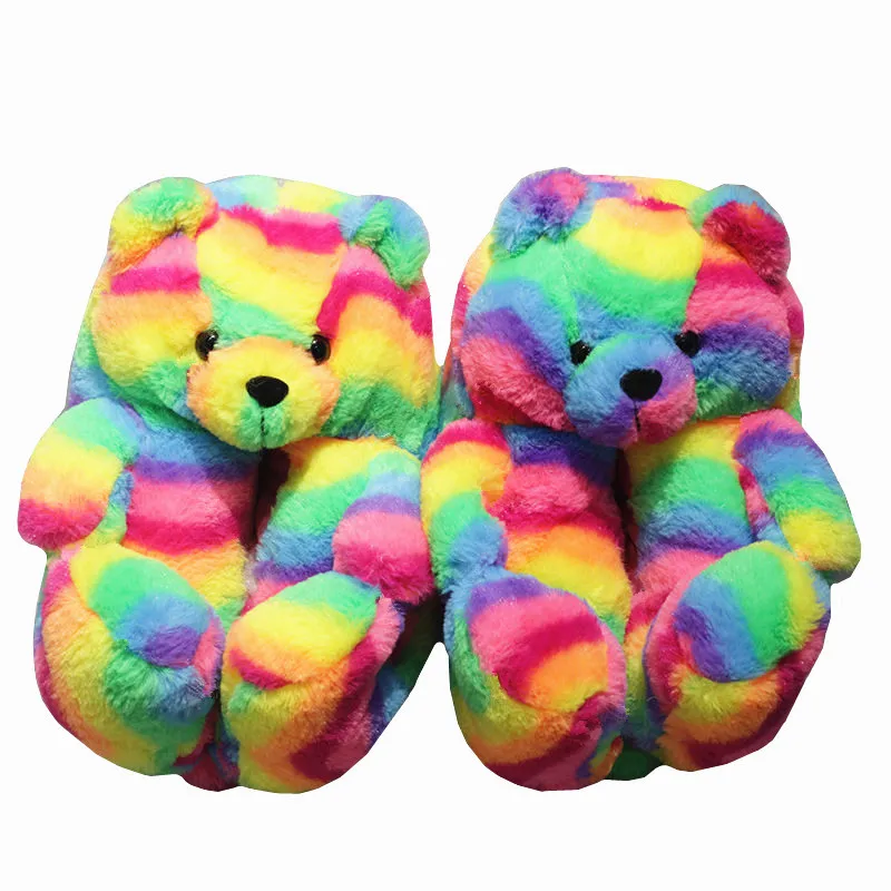 冬季妇女住宅室内拖鞋动物造型毛绒玩具泰迪熊毛皮拖鞋 - buy teddy