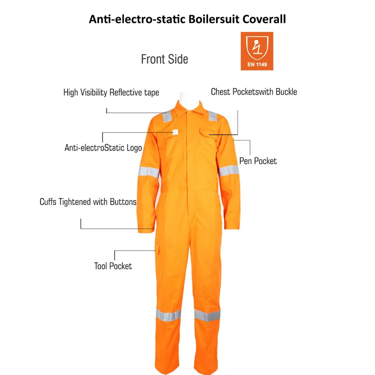 Work Uniform Construction Clothes Safety Antistatic Coverall Orange