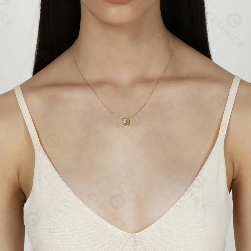 Gemnel Fine Chain Oval Disc Pendant Marquise Opal Charms Diamond 925 Sterling Silver Necklace