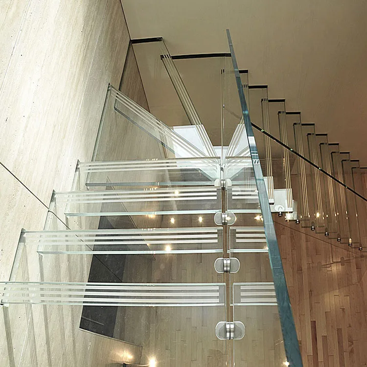 Hardware for Indoor Stairs Case Sets Tempered Laminated Glass Panel and Stainless Metal Luxury Modern Plywood Box Easy Install