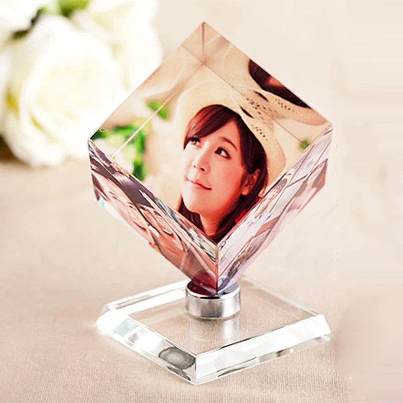 Crystal Cube Rotating Photo Frame Custom Photo for Photo Studio Wedding Birthday Gift Souvenir