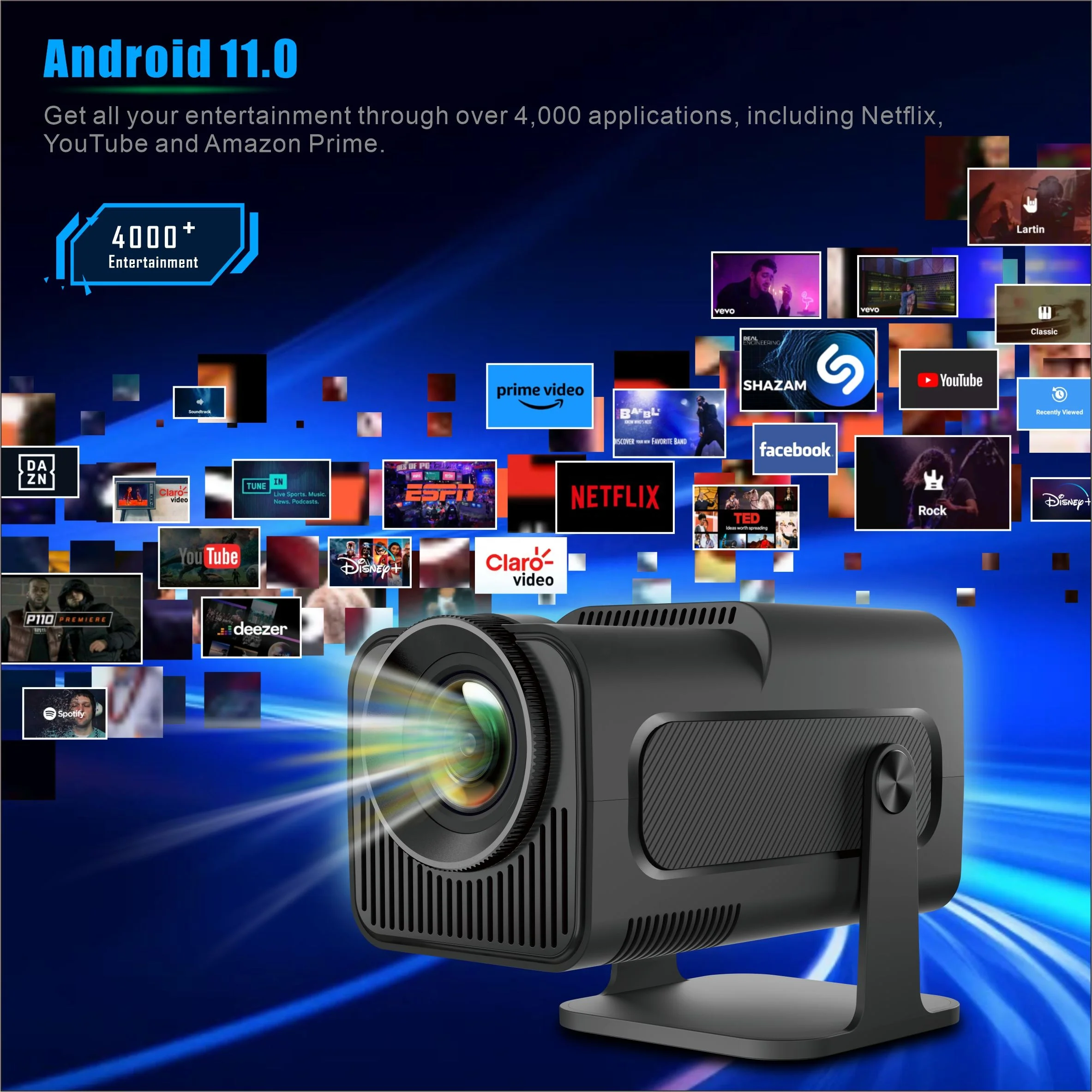 HY320 mini Smart Projector 4K Android 11 Dual Wifi6 200 ANSI