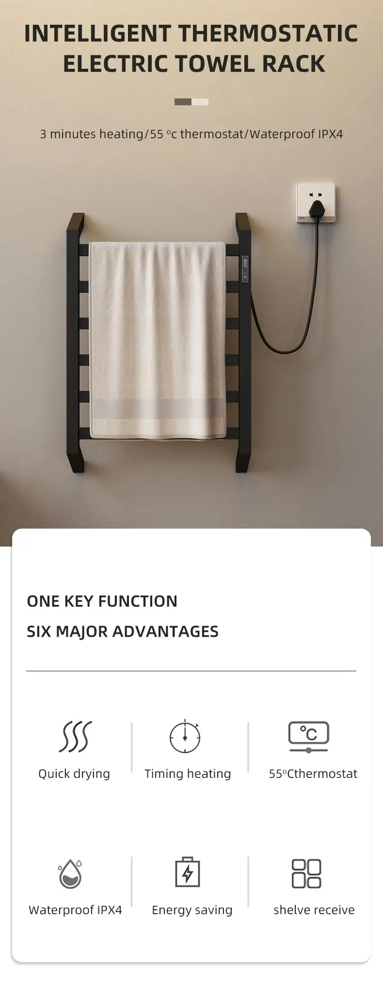 Bestselling Thermostatic Heated Towel Rack Smart Timing Ladder Towel Rails Electric Heated