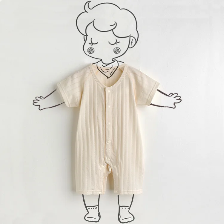 Бесплатный образец австралийские американские комбинезоны для новорожденных Детские льняные с коротким рукавом простые детские Комбинезоны на бретелях