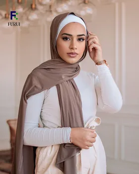 Premium Big Size Muslim Woman Cotton Jersey Hijab Scarf With Good Stitch Stretchy Shawls Scarf For Women