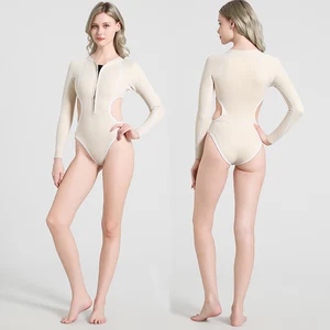 Custom Logo CE Certified Neoprene Long Sleeve One Piece Women Freediving Suit with Waist Cutout and Chest Zipper