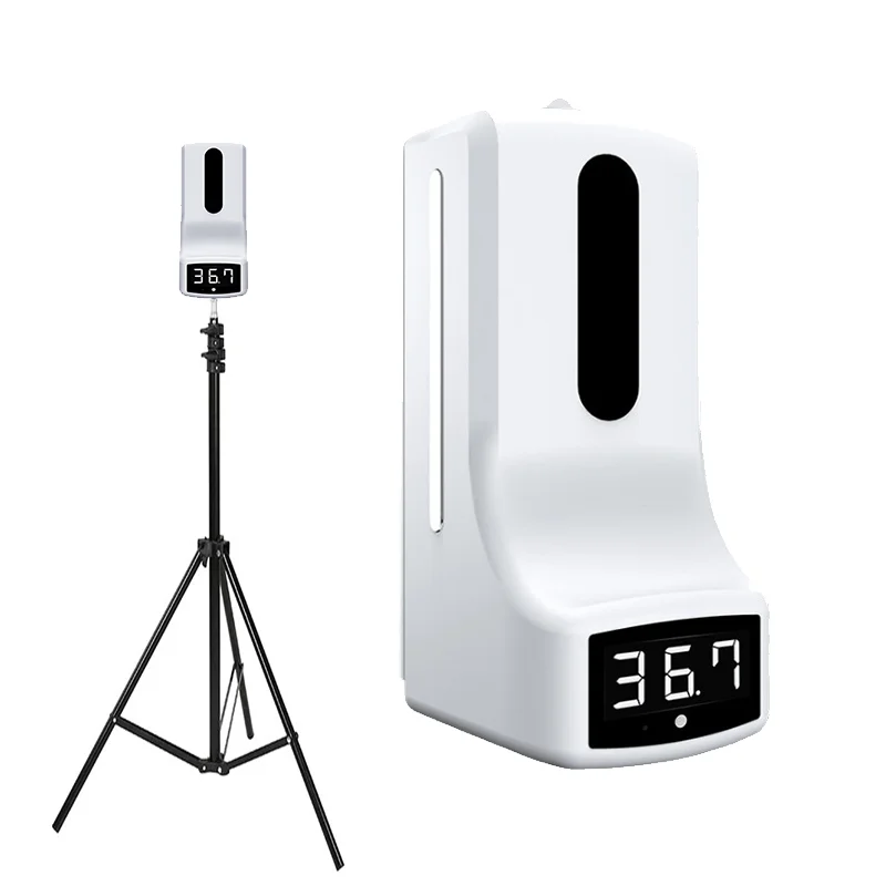 New design 2 dans 1 tripod fixed automatic thermometer with 1000ml gel dispenser disinfection machine