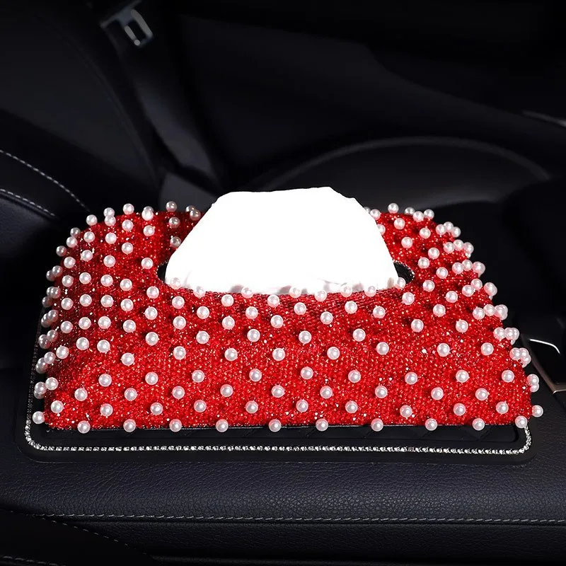 Red Bling Car Accessories for Women Interior Cute Set Girls USB Charger  Tissue Box Holder Ashtray Diamonds Automotive Part Decor
