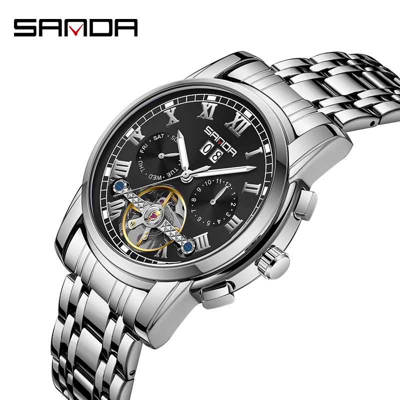 SANDA 7006 Elegant Custom Brand Man Mechanical Watch Stylish Stainless Steel Band Waterproof Date Display Character Business Wri