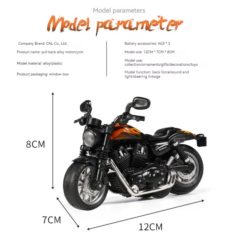 Wholesale Diecast Cars Model 1:14 Scale Diecast Motorcycle Toys Light and Sound Metal Simulation Pull Back Car