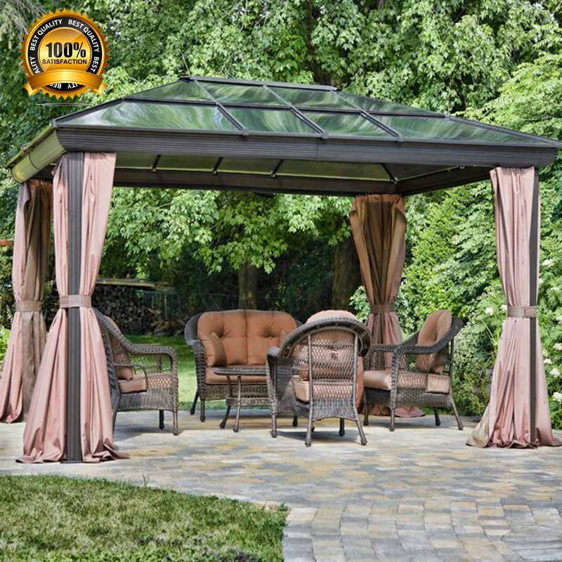 Prefab Modern Hexagon Aluminum Powder Coated Arch Gazebo Polycarbonate Roof UV Resistant LED Lighting Eco-Friendly Balcony